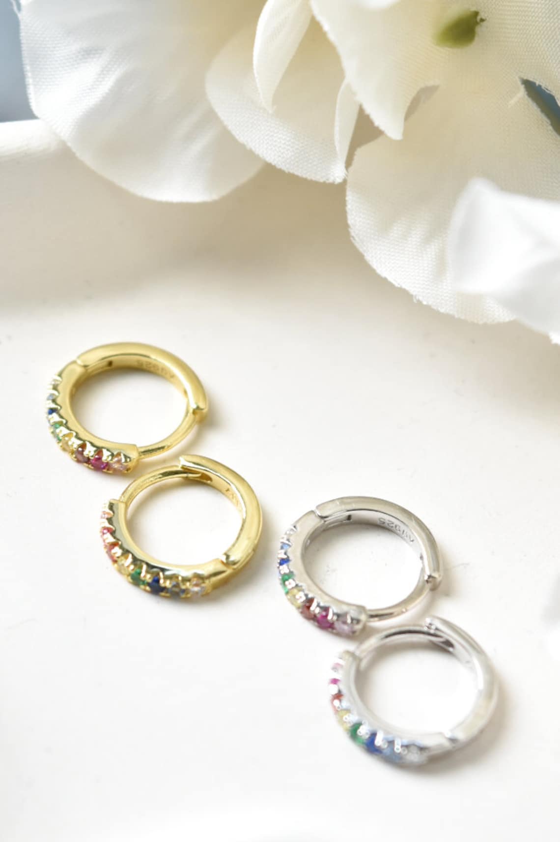 Rainbow Hoop Earrings 14k G