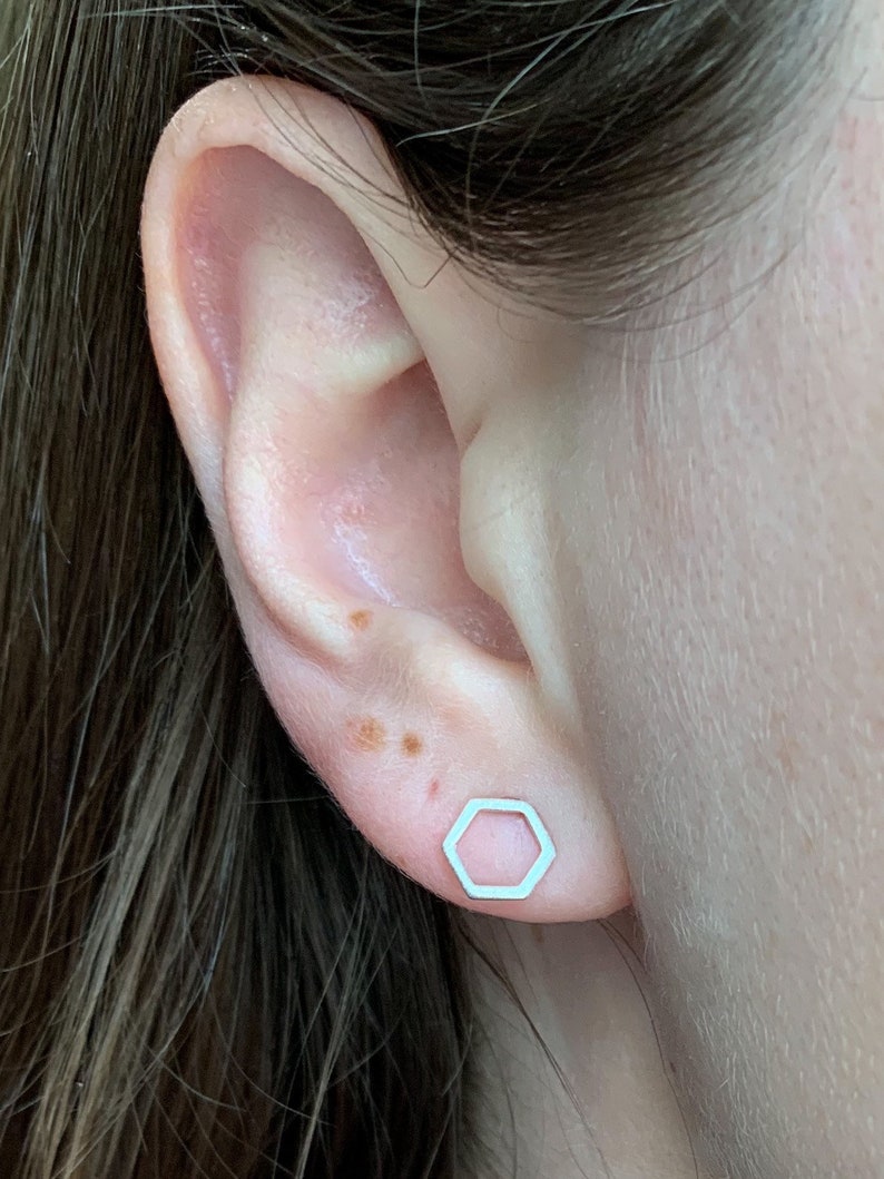 Hexagon Earrings Rhodium Silver 14k