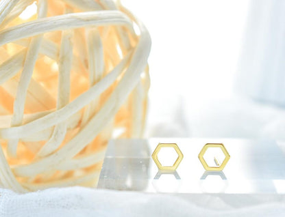 Hexagon Earrings Rhodium Silver 14k